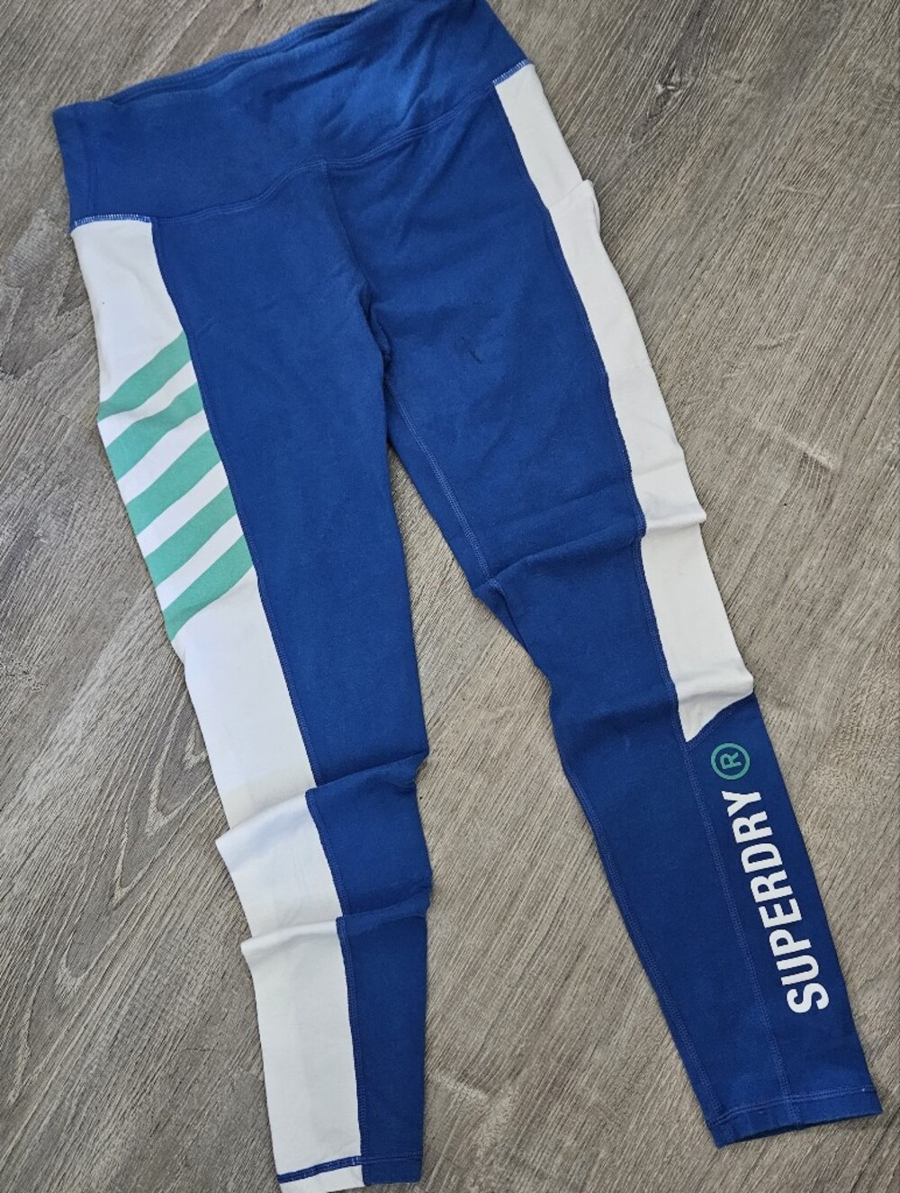 Superdry Sport Colorblock Logo Leggings Royal Blue/White/Teal Stripes - US 8 / M